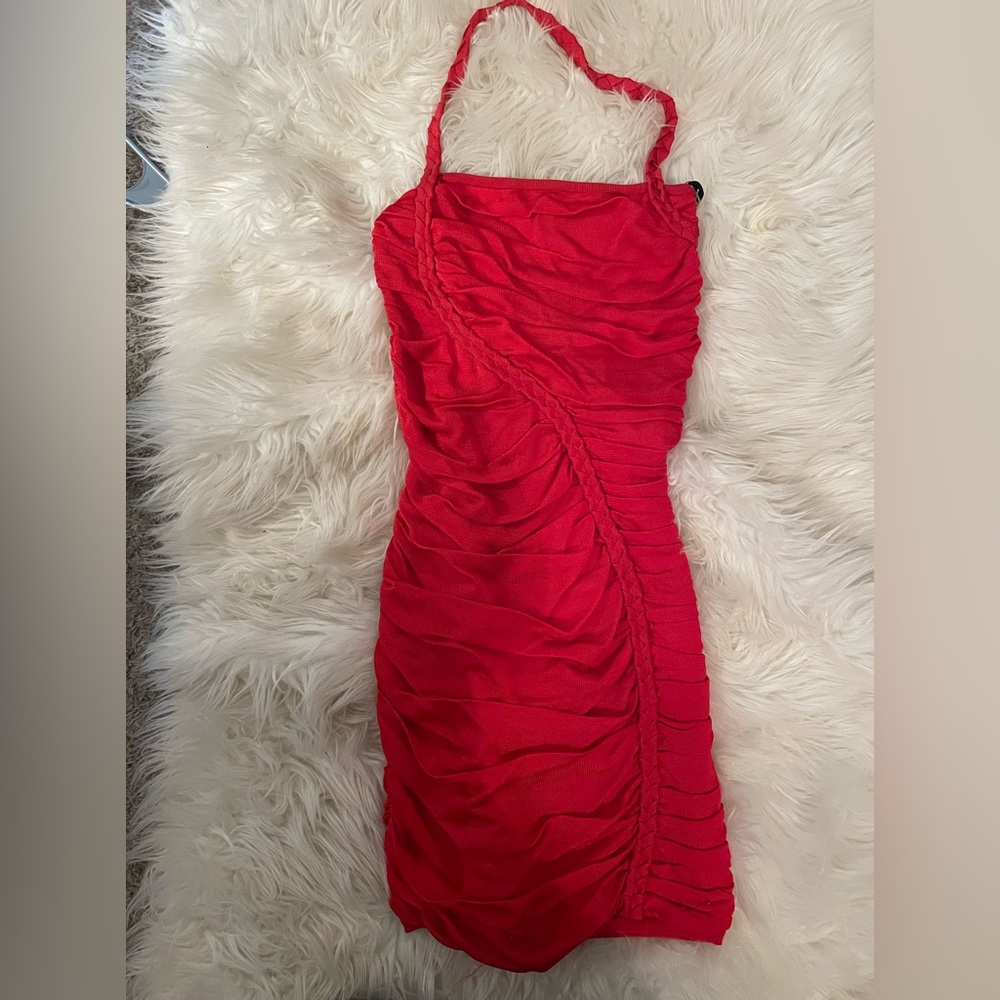 Bebe small bandage body con fitted red gold zipper